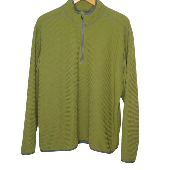 Eddie Bauer Mens XL Waffle Fleece Jacket Olive Green Pullover 1/4 Zip Outdoor - Picture 1 of 6